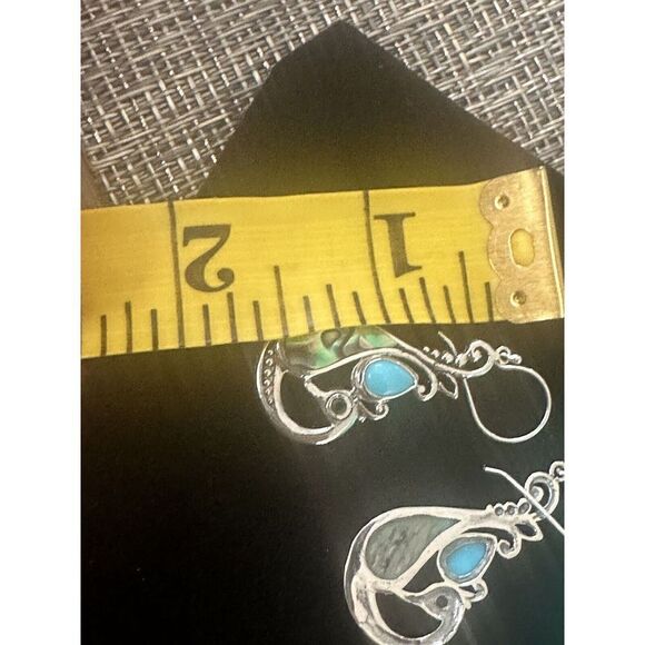 925 Sterling Silver Turquoise Gemstone Peacock Earrings 1.40 Cttw - Picture 5 of 5